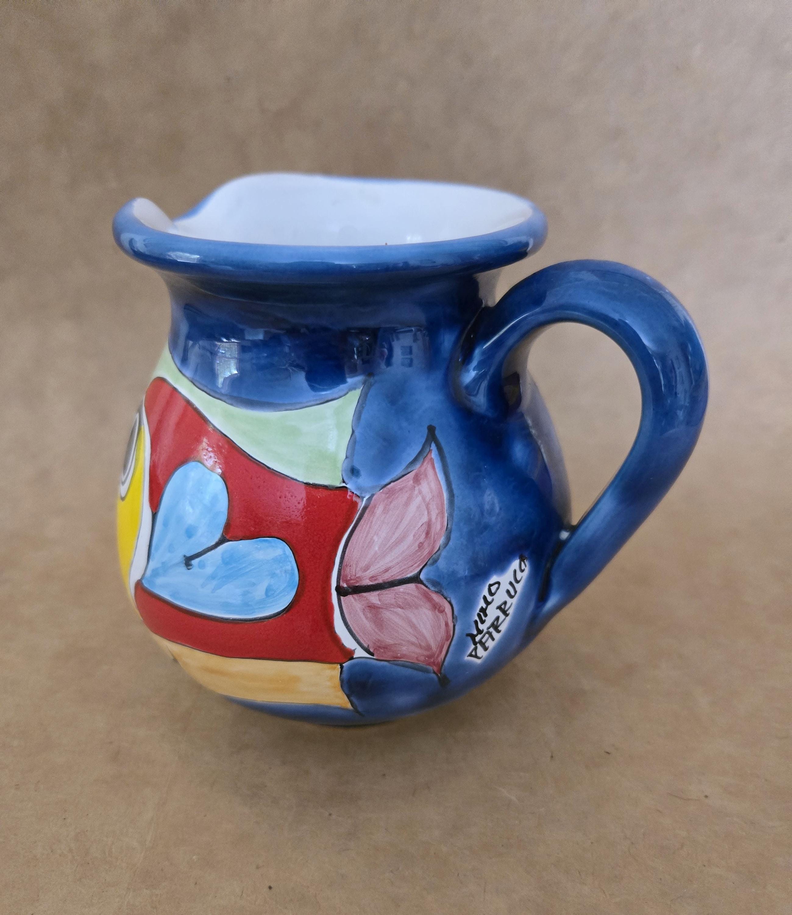 Vintage Nino Parrucca Ceramic Pitcher, Colorful Fish Design
