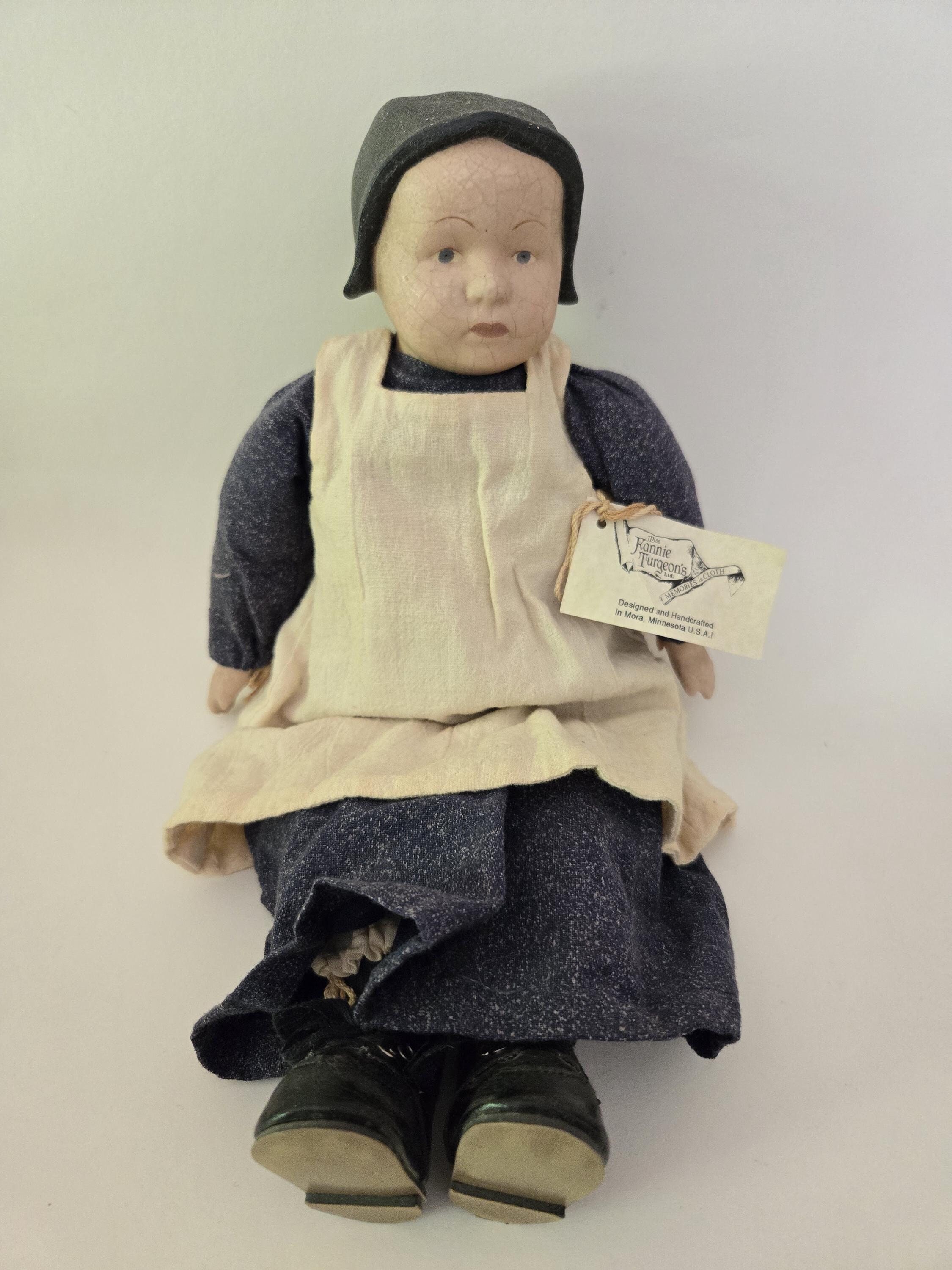 Vintage Miss Fannie Turgeon Doll Signed Donna Gilbert 1997 Thankful Davies  Handcrafted Composition Head Fabric Body Folk Art Textile Memento