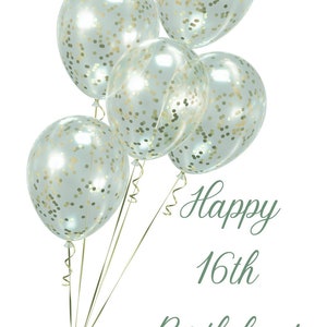 Descarga de archivos digitales de feliz cumpleaños - Tarjeta de cumpleaños imprimible 16 tarjeta de cumpleaños globos Celebración adolescente descargable