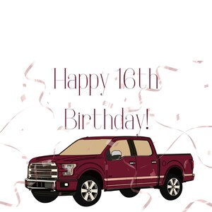 Descarga de archivos digitales de feliz cumpleaños - Tarjeta de cumpleaños imprimible 16th Birthday Card Truck Teenager Celebration descargable