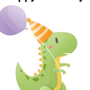 Descargar archivo digital de feliz cumpleaños: tarjeta de cumpleaños imprimible para niños, niñas, dinosaurios, celebración, descargable