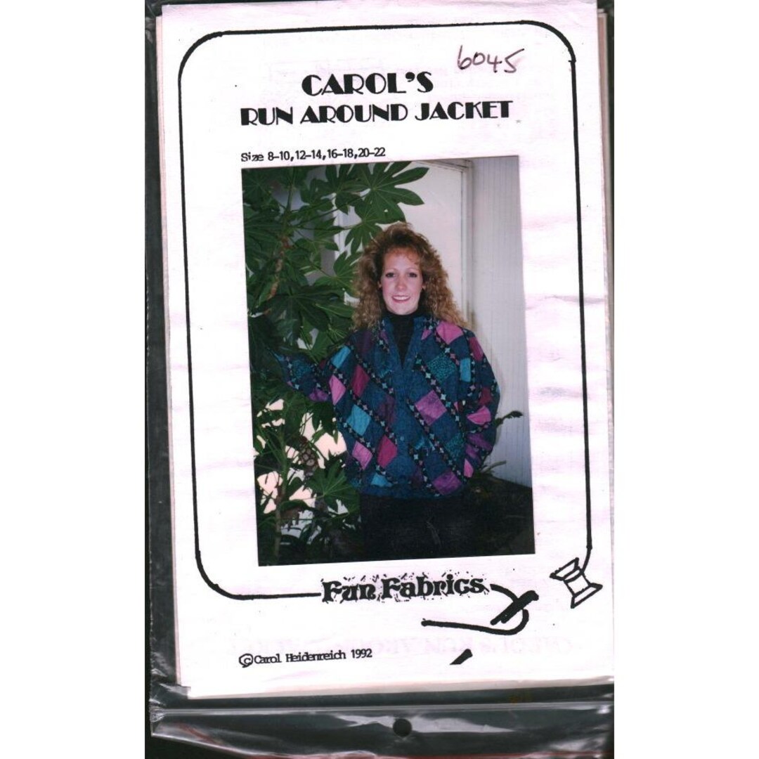 Vintage 1992 Carol's Run Around Jacket Sewing Pattern Fun Fabrics ...