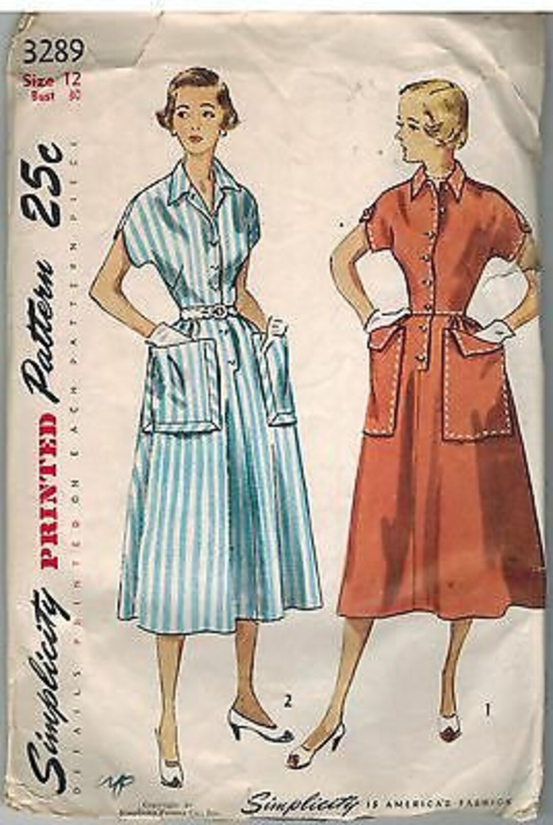 3289 Simplicity Sewing Pattern Misses 1950 Button Front Dress Housecoat ...