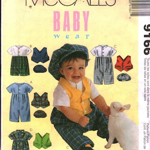 9166 Vintage McCalls Pattern Infants Jumpsuit Romper Vest Hat SEWING OOP