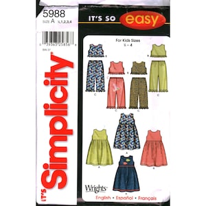 Simplicity 5988 Toddlers Dress Top Pants Sewing Pattern Size 1/2-1-2-3-4 Wrights