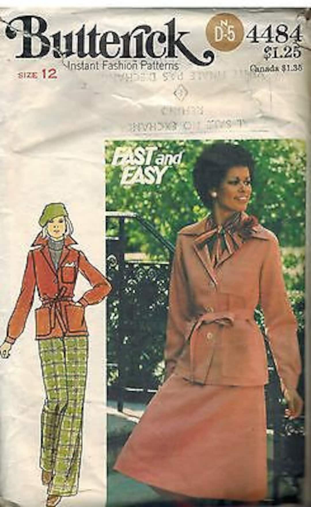 4484 Vintage Butterick SEWING Pattern Misses Jacket Skirt Pants Belt ...