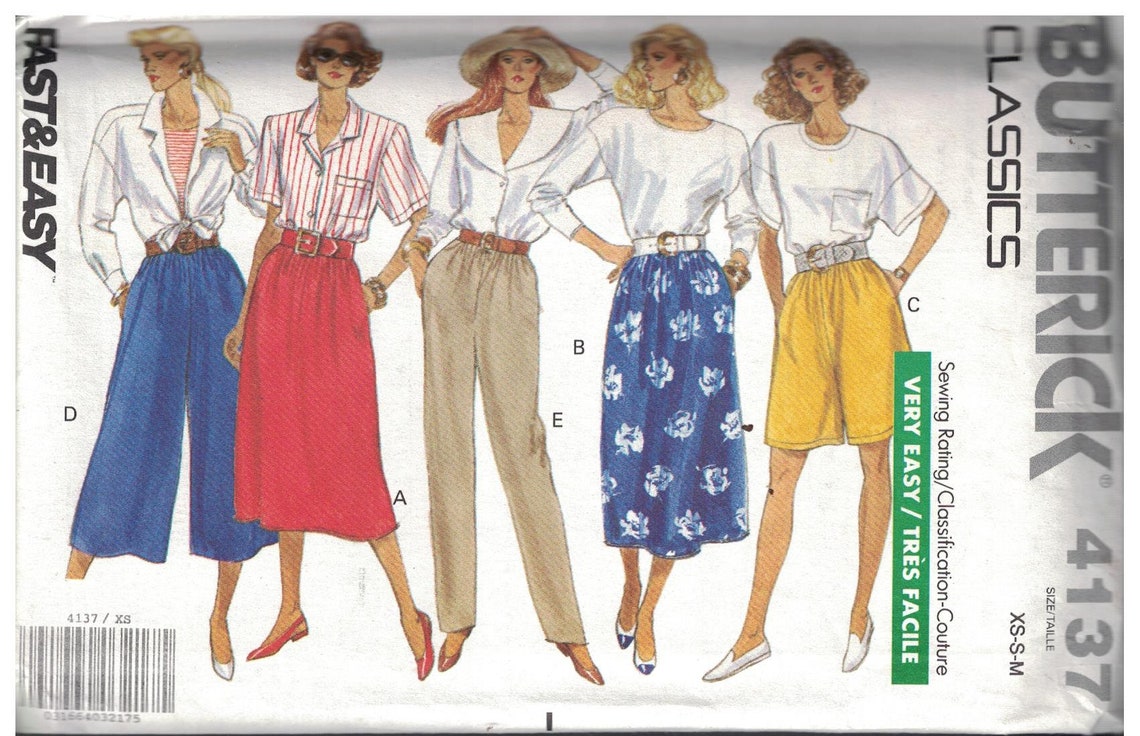 4137 UNCUT Butterick SEWING Pattern Misses Classic Culottes | Etsy