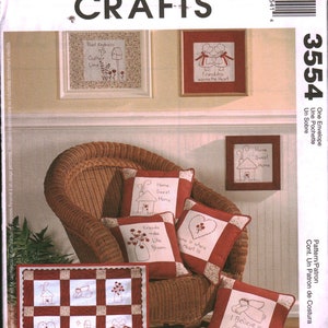 3554 UNCUT Sewing McCalls Craft Pattern Throw Pillows Redwork CraftsOOP FF