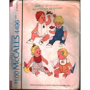 Vintage 1975 McCalls 4496 Baby Overalls Shirt Reversible Bib Pattern Size 6M CUT