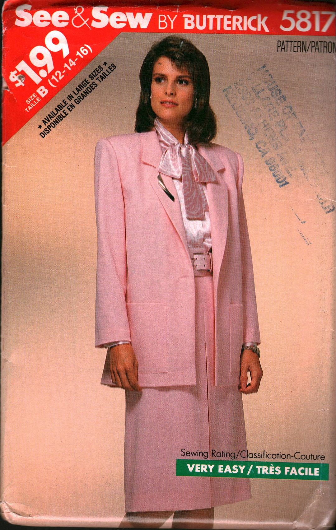 5817 UNCUT Vintage Butterick SEWING Pattern Misses' Jacket Skirt Ff OOP ...