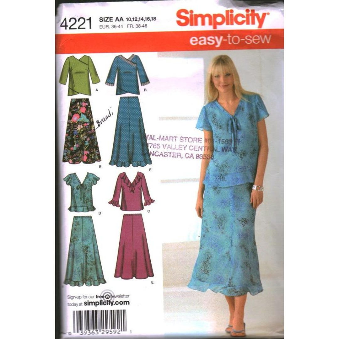 Simplicity 4221 Sewing Pattern Misses Womens Skirts Pullover Tops Size ...