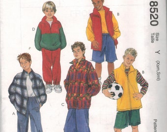 8520 UNCUT McCalls SEWING Pattern Boys Unlined Jacket Vest Top Pant oop ff sew