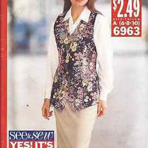 Uncut Vintage Butterick SEWING Pattern Loose Fitting Vest Skirt 6 8 10 6963 Easy