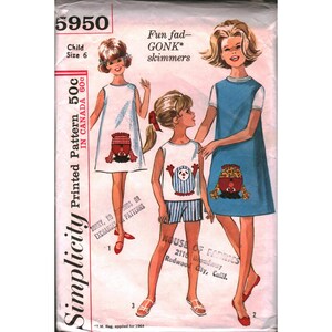 Vintage 1964 Einfachheit 5950 Kind Größe 6 Gonk Skimmer Kleid Pullover Top Shorts