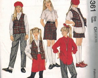 8361 Vintage McCalls SEWING Pattern Girls Shirt Vest Pull on Pants Skirt UNCUT