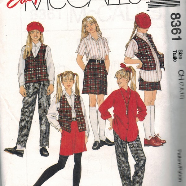 8361 Vintage McCalls SEWING Pattern Girls Shirt Vest Pull on Pants Skirt UNCUT