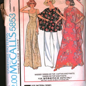 5853 McCalls Vintage SEWING Pattern Misses Dress Top Caftan Pants OOP