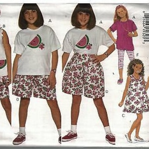 3465 UNCUT Butterick SEWING Pattern Girls Dress Top Shorts Leggings Jan Briggs