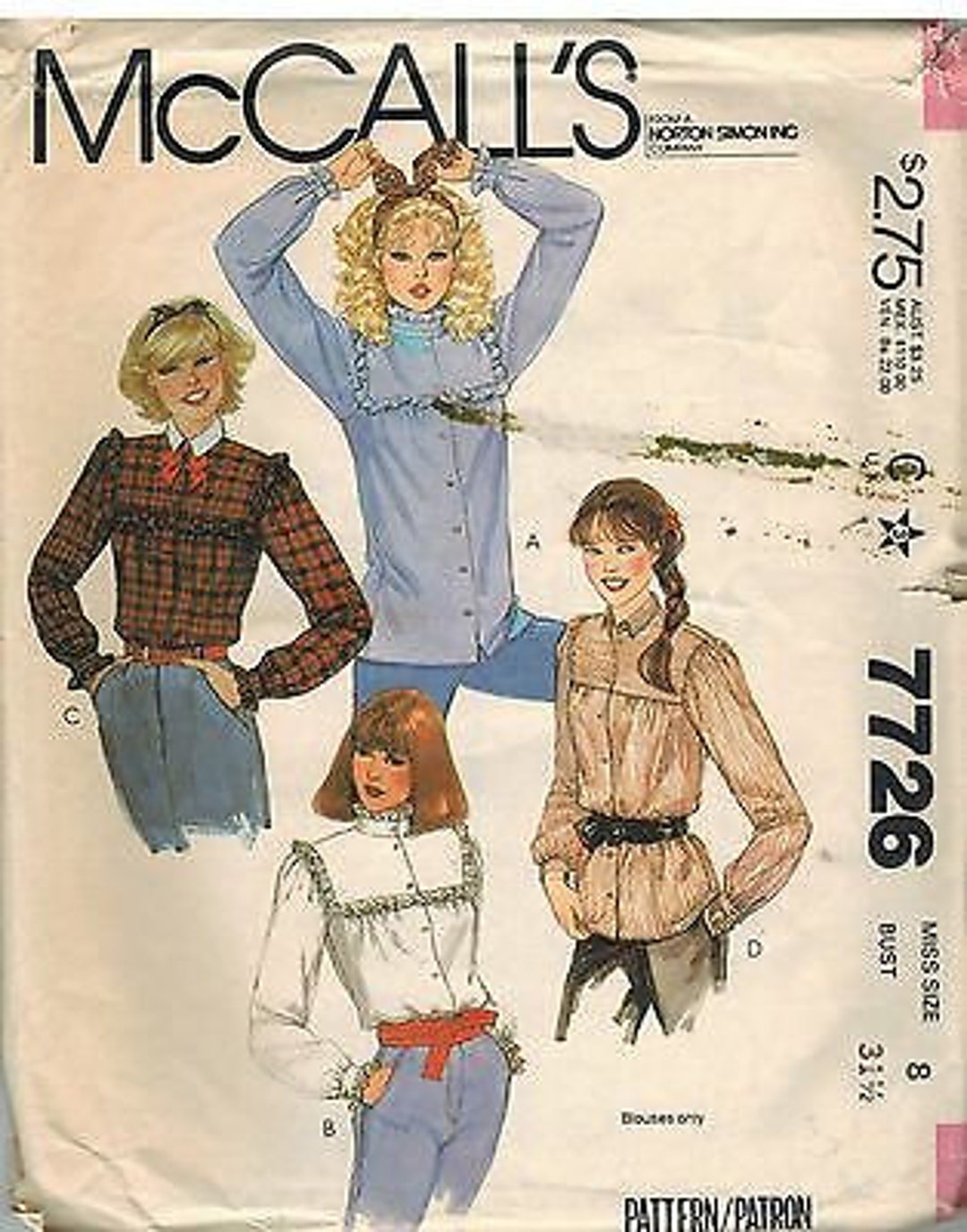 7726 Vintage Mccalls Sewing Pattern Misses Front Buttoned Blouse Casual ...