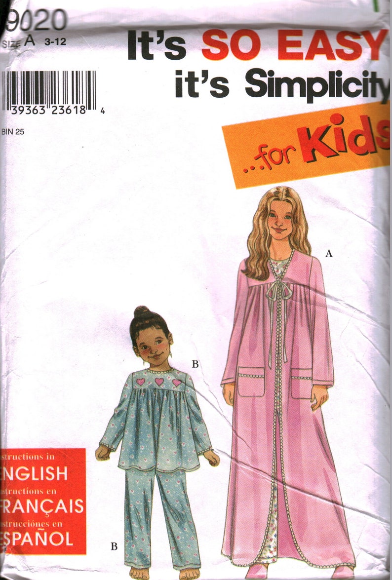 9020 Simplicity Vintage SEWING Pattern Childs Sleepwear UNCUT OOP