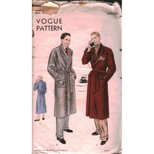 Vintage 1950 Vogue 8753 Mens Robe Sewing Pattern Shawl Collar Size Medium 38-40