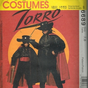 6689 UNCUT Vintage McCalls SEWING Pattern Boys Men Halloween ZORRO Costume cape