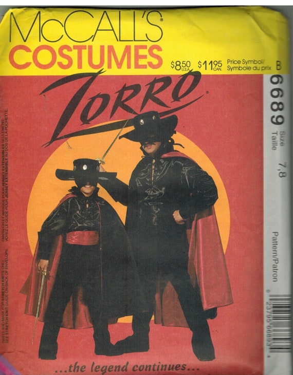 6689 UNCUT Vintage McCalls SEWING Pattern Boys Men Halloween ZORRO Costume  cape