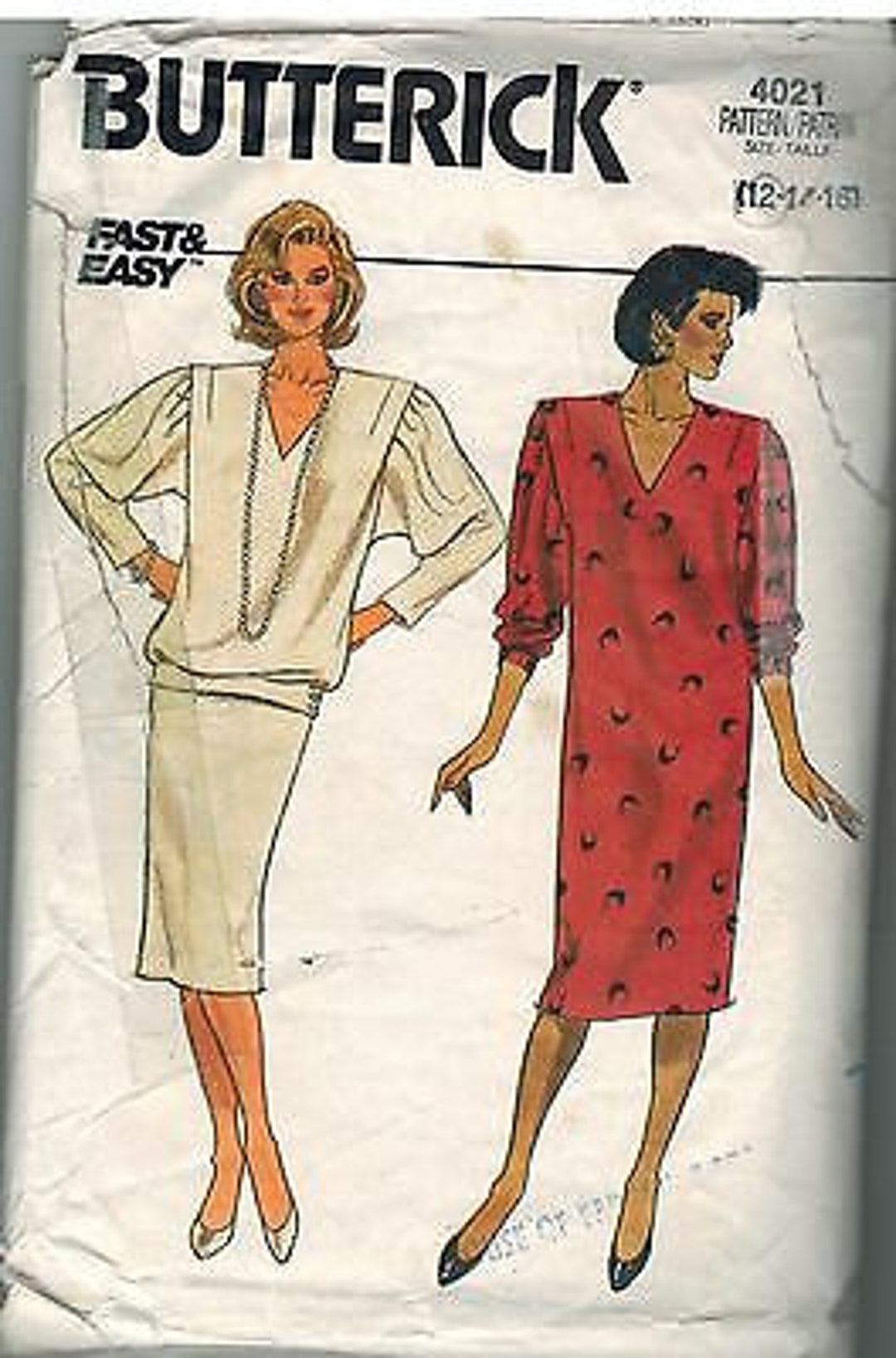 4021 Vintage Butterick Sewing Pattern Misses Dress Top Skirt Fast Easy ...
