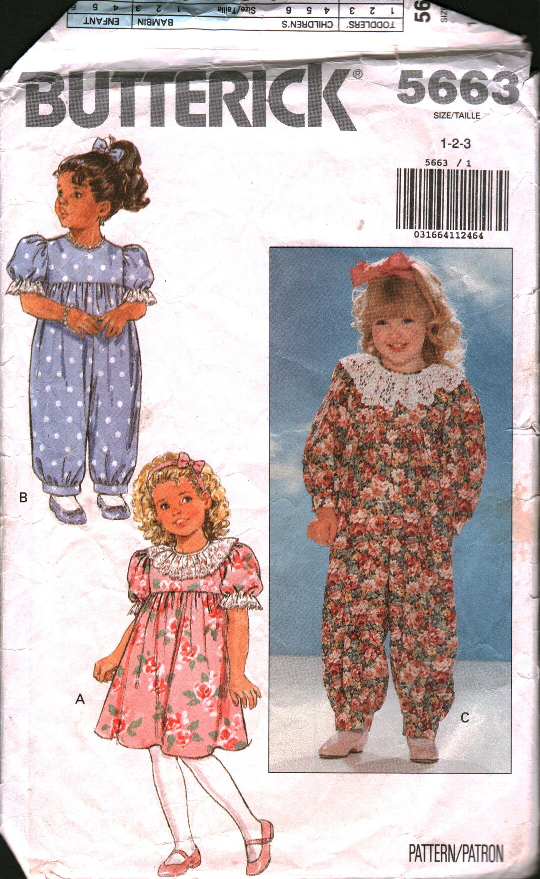 5663 Butterick Vintage SEWING Pattern Toddlers' Dress Jumpsuit OOP Etsy