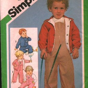 9820 UNCUT Simplicity SEWING Pattern Toddlers&#39; Overalls Lined Jacket Transfers for Embroidery VINTAGE oop ff