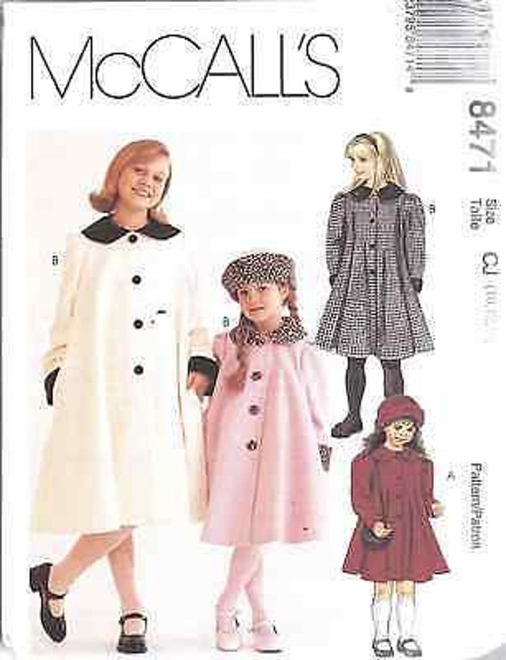 8471 UNCUT Vintage Mccalls SEWING Pattern Girls Lined Coat Hat | Etsy