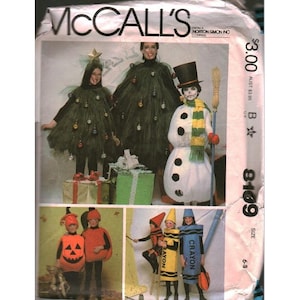 May include: McCall's sewing pattern envelope 8109 for children's costumes. The front shows illustrations of two people dressed as Christmas trees, one as a snowman, one as a pumpkin, and two as crayons. The text includes McCall's and 8109.