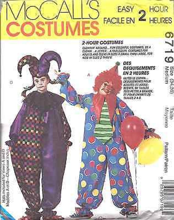 6719 8869 UNCUT McCalls SEWING Pattern Clown Halloween Costumes Jester Kid Adult