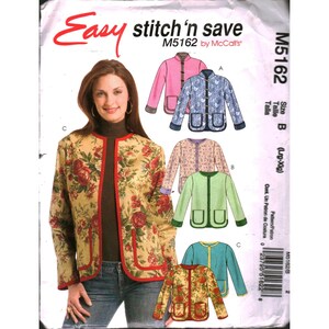 McCalls M5162 Easy Stitch n Save Lined Jacket Sewing Pattern Size L-XL Uncut