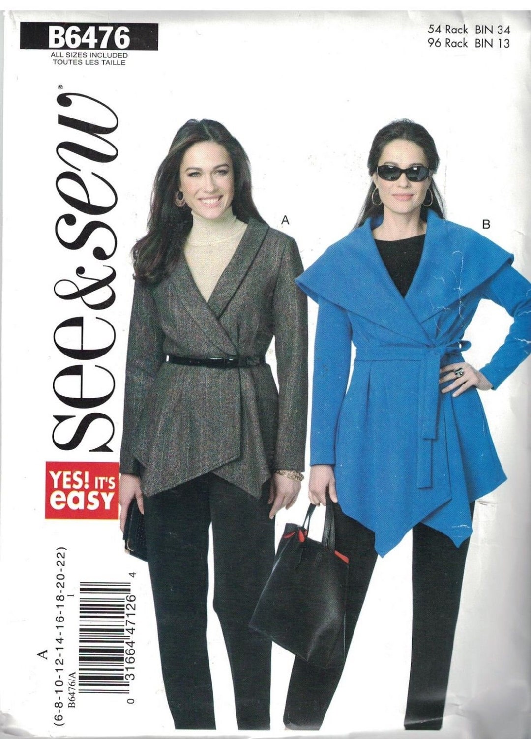 6476 Butterick SEWING Pattern Misses UNCUT Loose Fitting Unlined Jacket ...