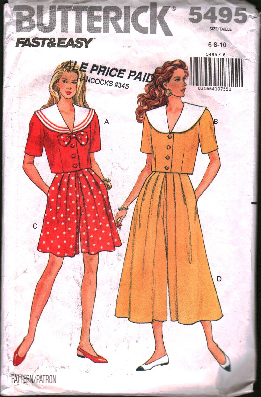 5495 Butterick Vintage SEWING Pattern Misses' Top Split Skirt OOP - Etsy