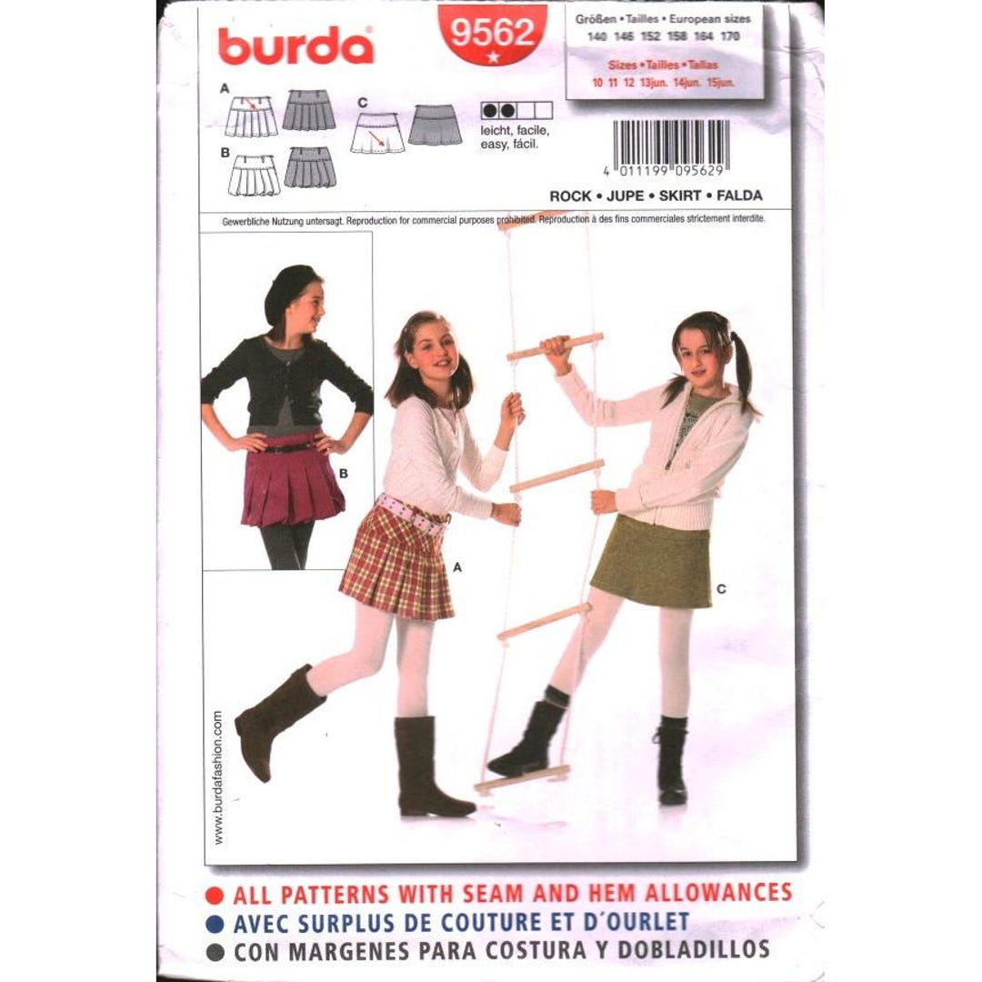 Patterns 9562 Burda 9562 Girls Skirt Sewing Pattern Pleated A-line Sizes 10-15 UNCUT ...