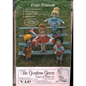 Vintage 1980 Gingham Goose Four Friends 22 Inch Doll Sewing Pattern VIP Fabrics