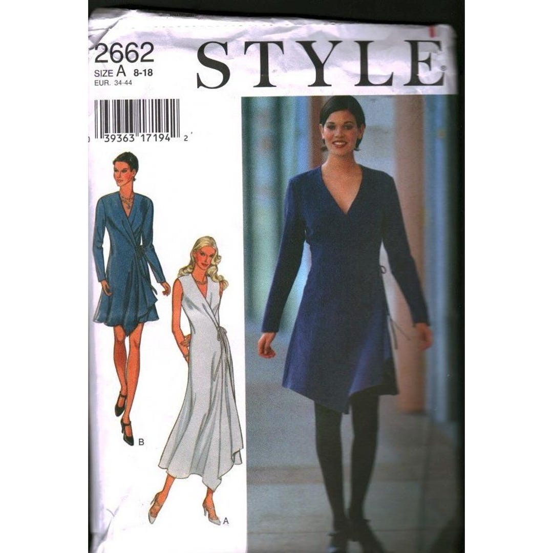 Style 2662 Sewing Pattern Misses Wrap Dress V-neck Maxi Knee Length ...