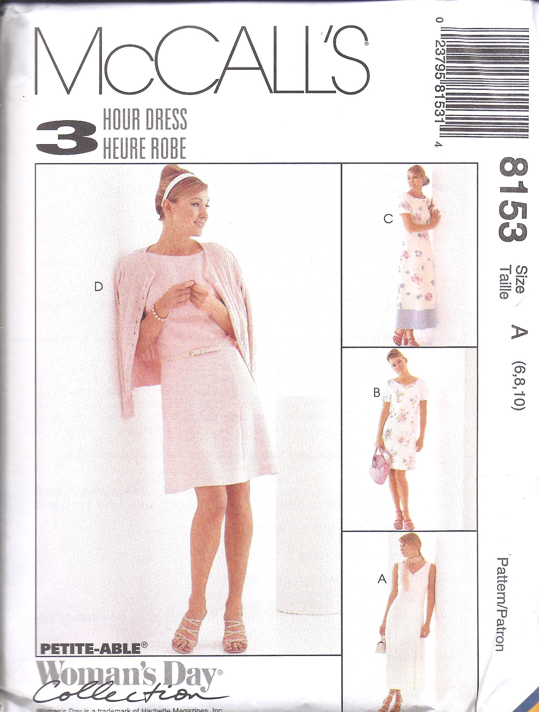 8153 Vintage McCalls SEWING Pattern Misses 2-Pc Vestido sin cortar nuevo  oop ff, image size:1846x2440