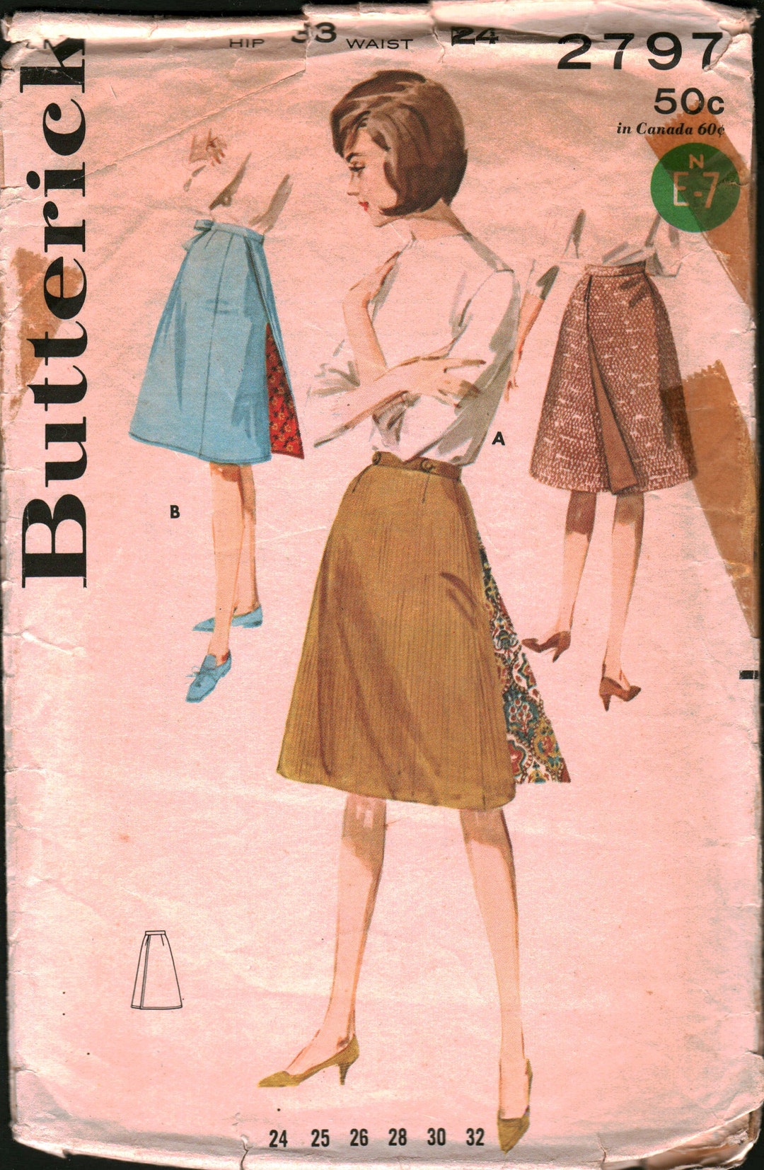 2797 Butterick Vintage SEWING Pattern Misses' Back Wrapped Skirt OOP - Etsy