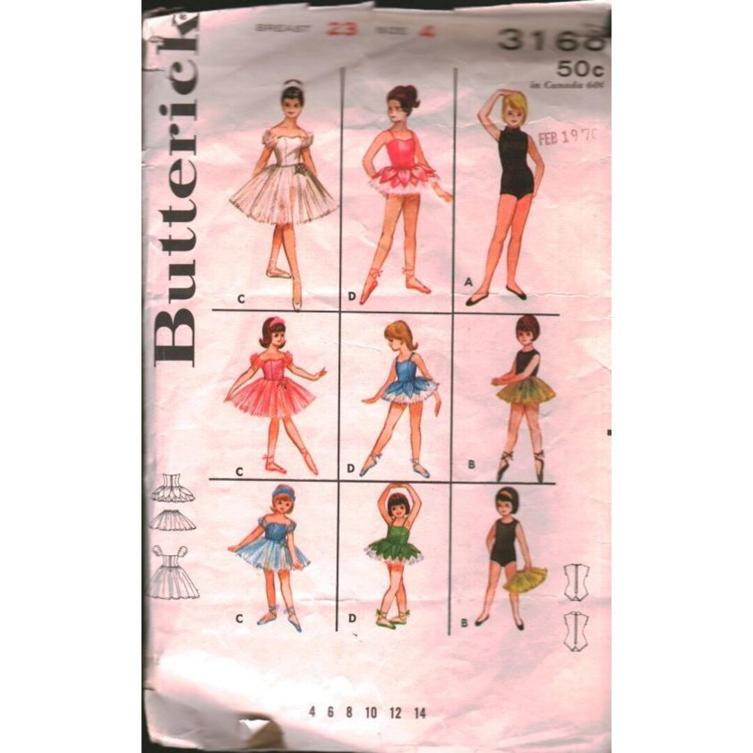 S3168 Pattern Vintage 1970 Butterick 3168 Girls Dance Costume Sewing Pattern Sz 4 ...