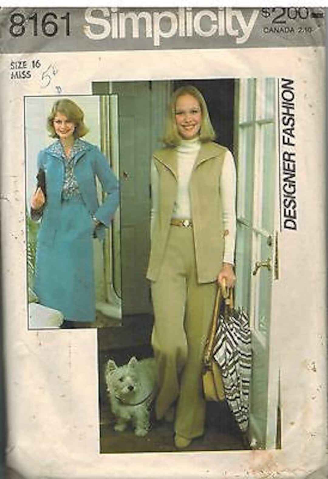 8161 Vintage Simplicity Sewing Pattern Misses Pants Shirt Jacket Vest ...