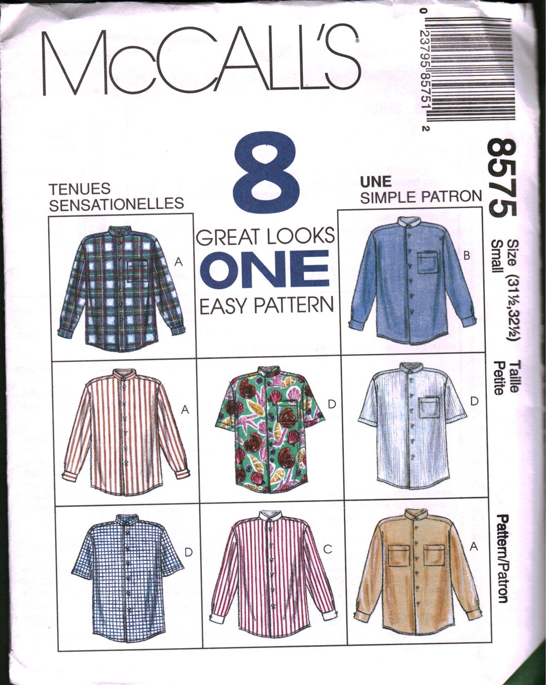 8575 Vintage Mccalls Pattern Misses Mens Shirt SEWING UNCUT Small - Etsy