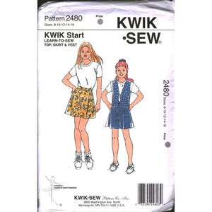 Kwik Sew 2480 女の子用トップス・スカート・ベスト型紙 サイズ8-16 ソーイング入門 ヴィンテージ