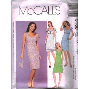 McCalls 3160 Empire Waist Dress Bag Sewing Pattern Size 4 CUT Vintage 2001