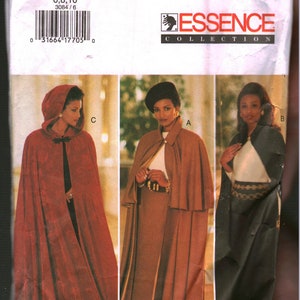 May include: A sewing pattern for three different capes. The pattern is for sizes 6, 8, and 10. The pattern is from Butterick and is part of the Essence Collection. The pattern is called "Fast & Easy".