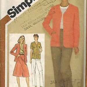 May include: A sewing pattern for a jacket and skirt. The pattern is for size 10 and is from Simplicity. The pattern is for a jacket and skirt. The pattern is for size 10 and is from Simplicity.
