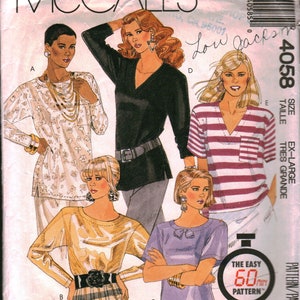 4058 McCalls Vintage SEWING Pattern Misses Tops OOP