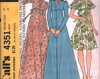 4351 McCalls Vintage SEWING Pattern Misses Robe OOP 1970s Loungewear 14